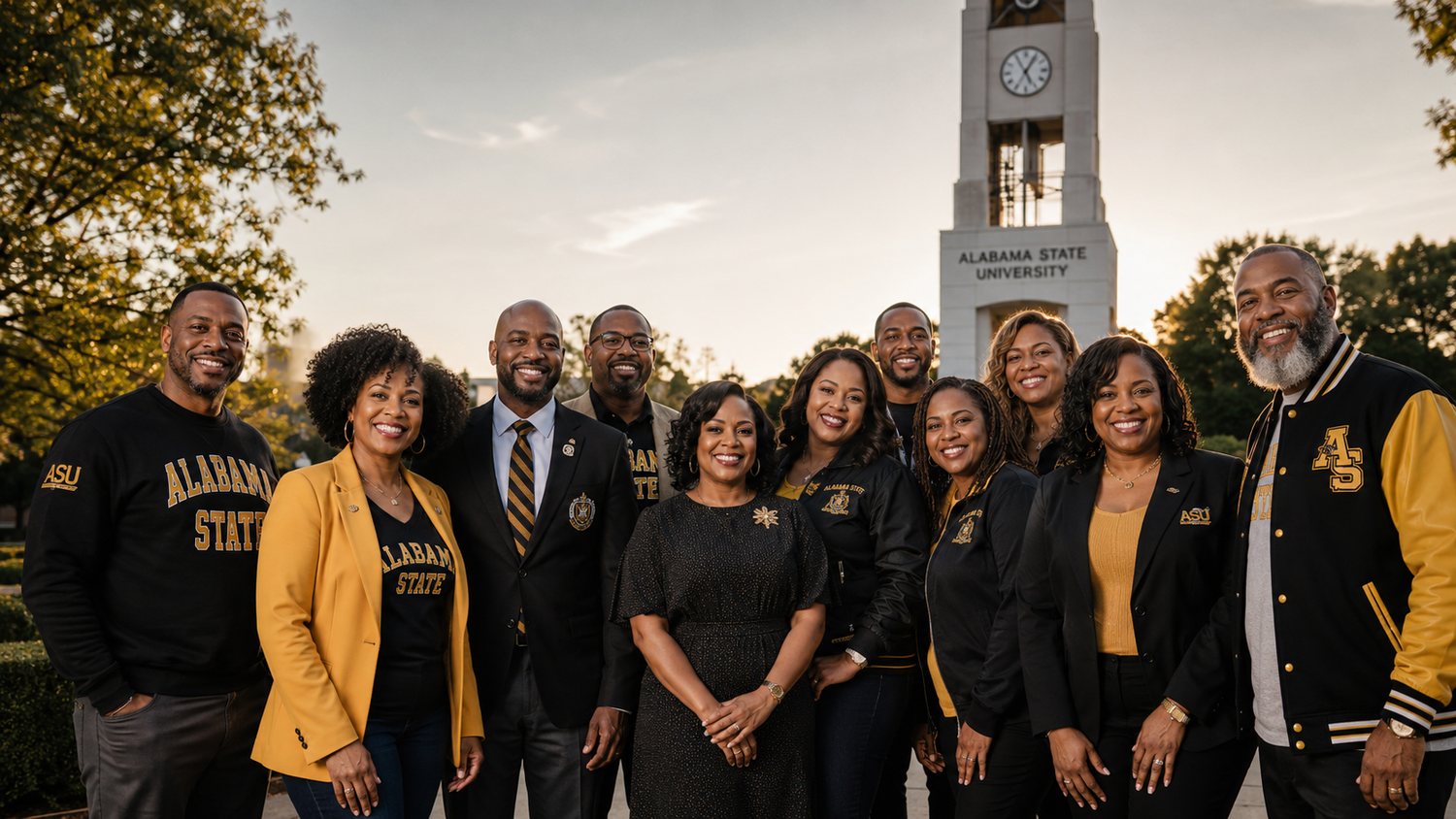 Alumni at the bell tower